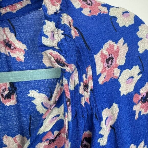 Lucky Brand Floral Peasant Top Blue Boho Long Sleeve Cold Shoulder Size Small - Picture 6 of 7
